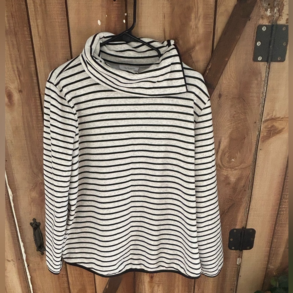 T by Talbots Black  and Gray Striped Women's Sweater Crowl Neckline Size XL